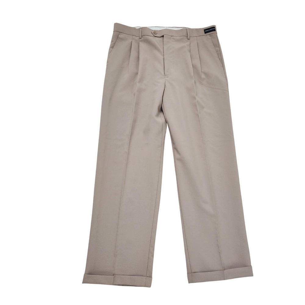 Enrico Rossini Mens Pleated Tailored Trousers Khaki Wrinkle Resistant 38/30 NWT
